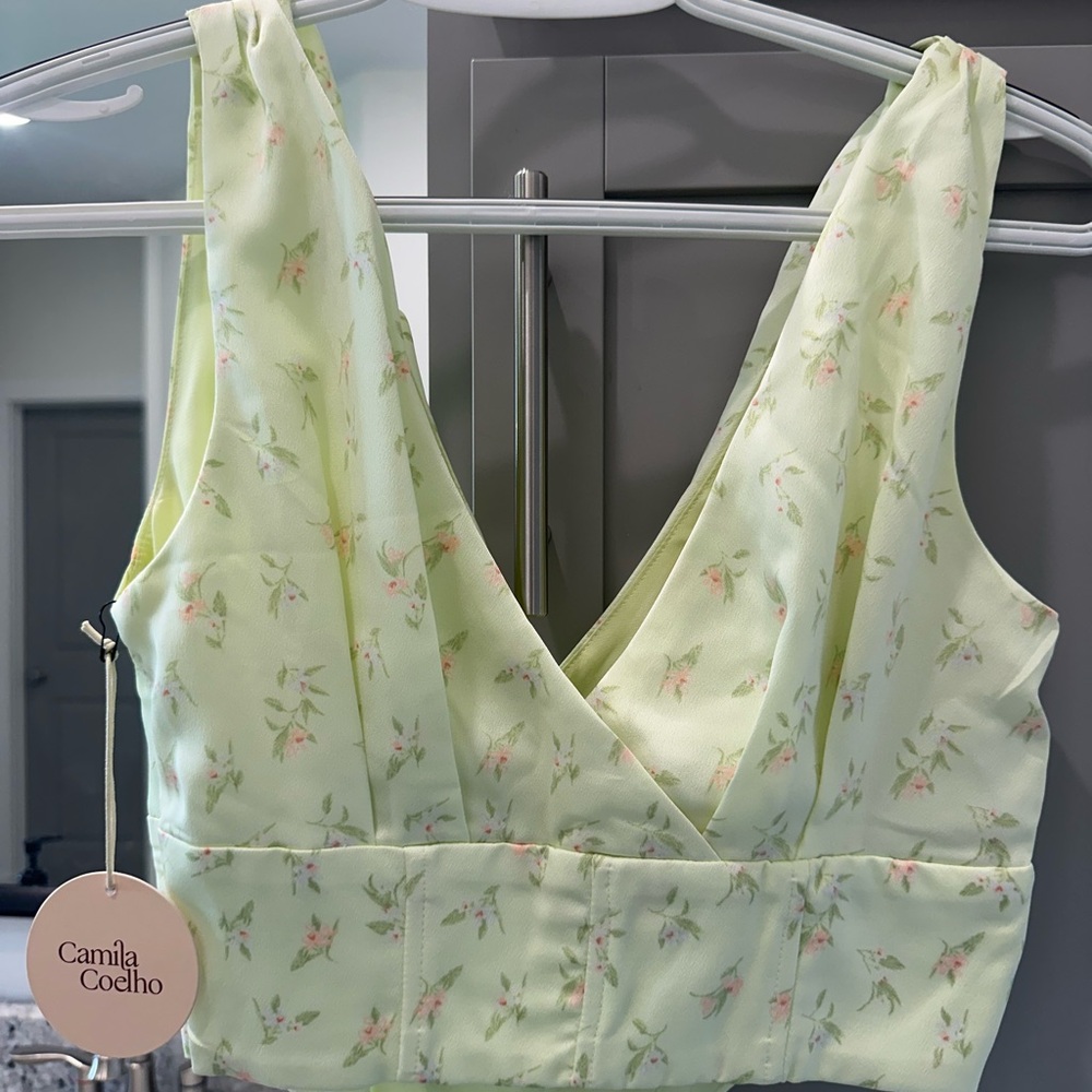 Green Floral Corset Crop